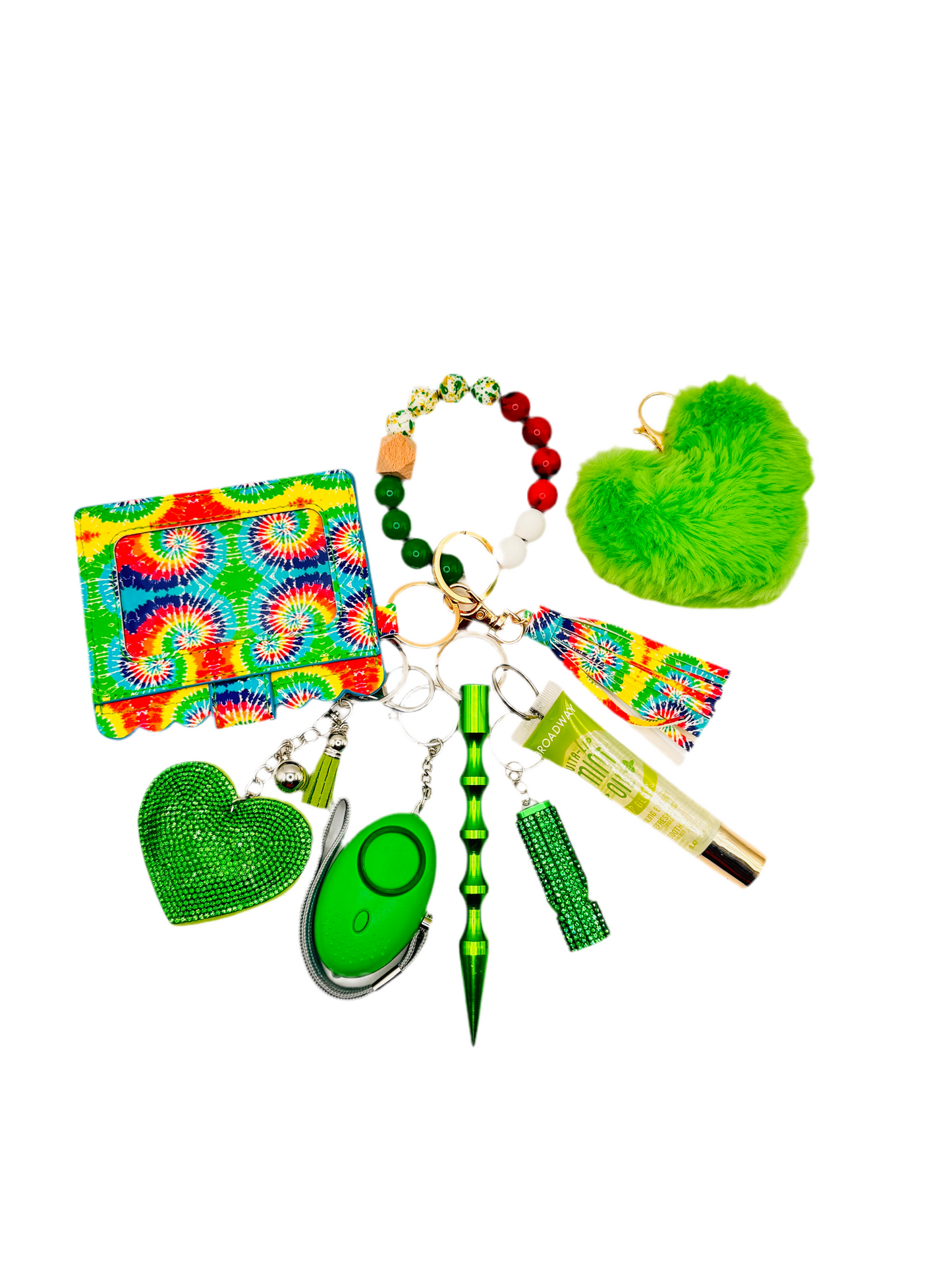 Lucky Tie Dye Beaded Wallet Safety Keychain