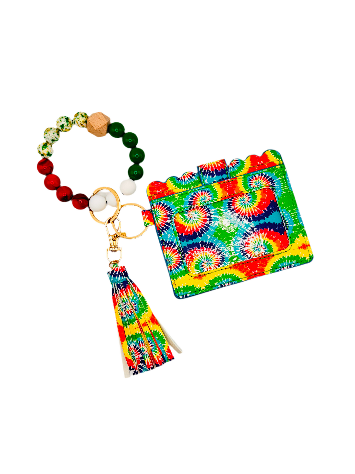 Lucky Tie Dye Beaded Wallet Safety Keychain