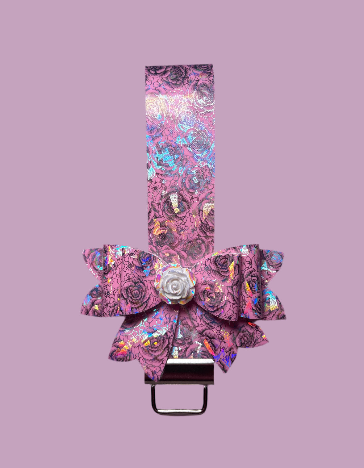 Pink Rose Bow Safety Keychain