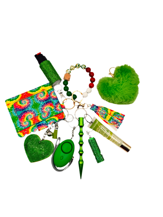 Lucky Tie Dye Beaded Wallet Safety Keychain