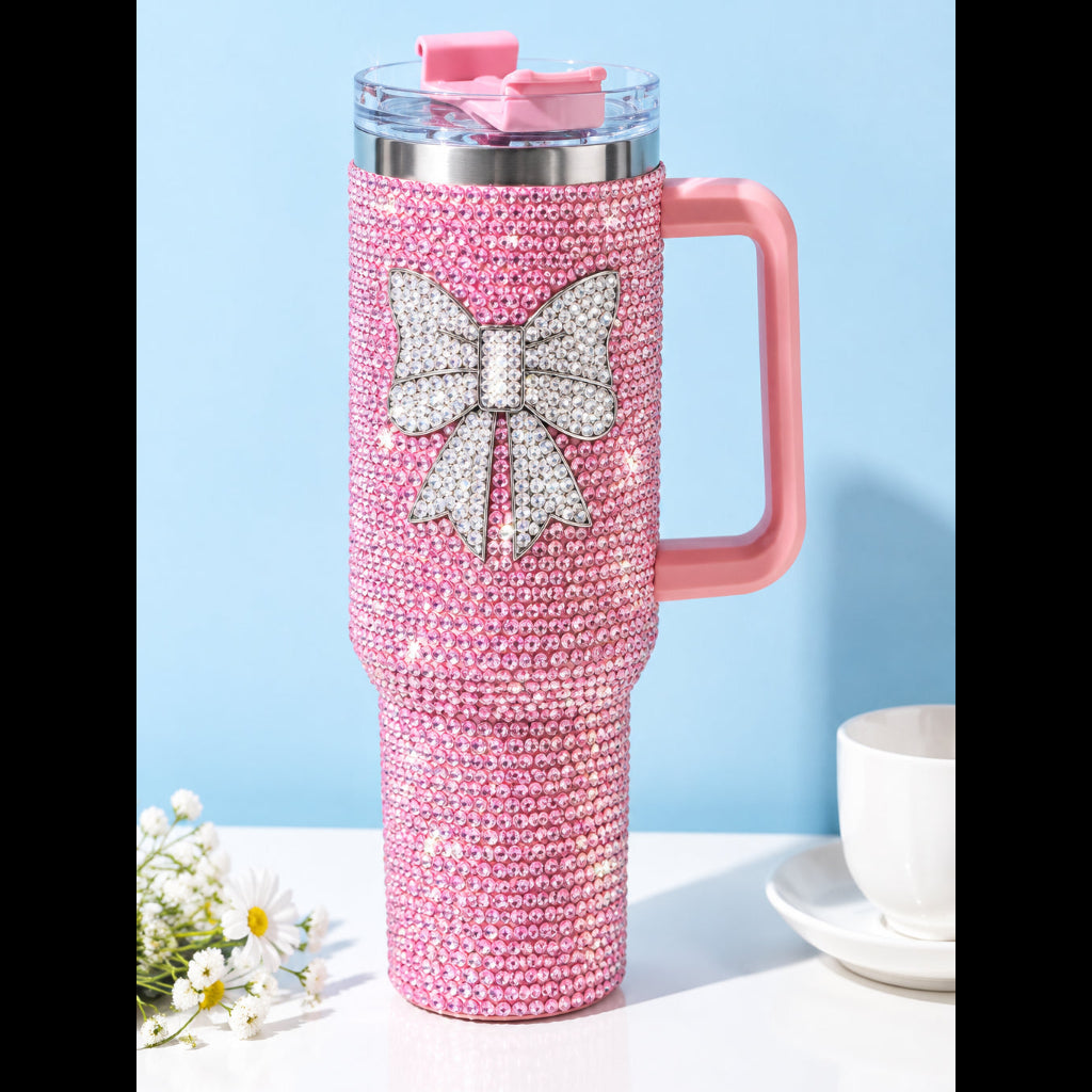 40 oz Cancer Awareness Bling Tumblers With Straw