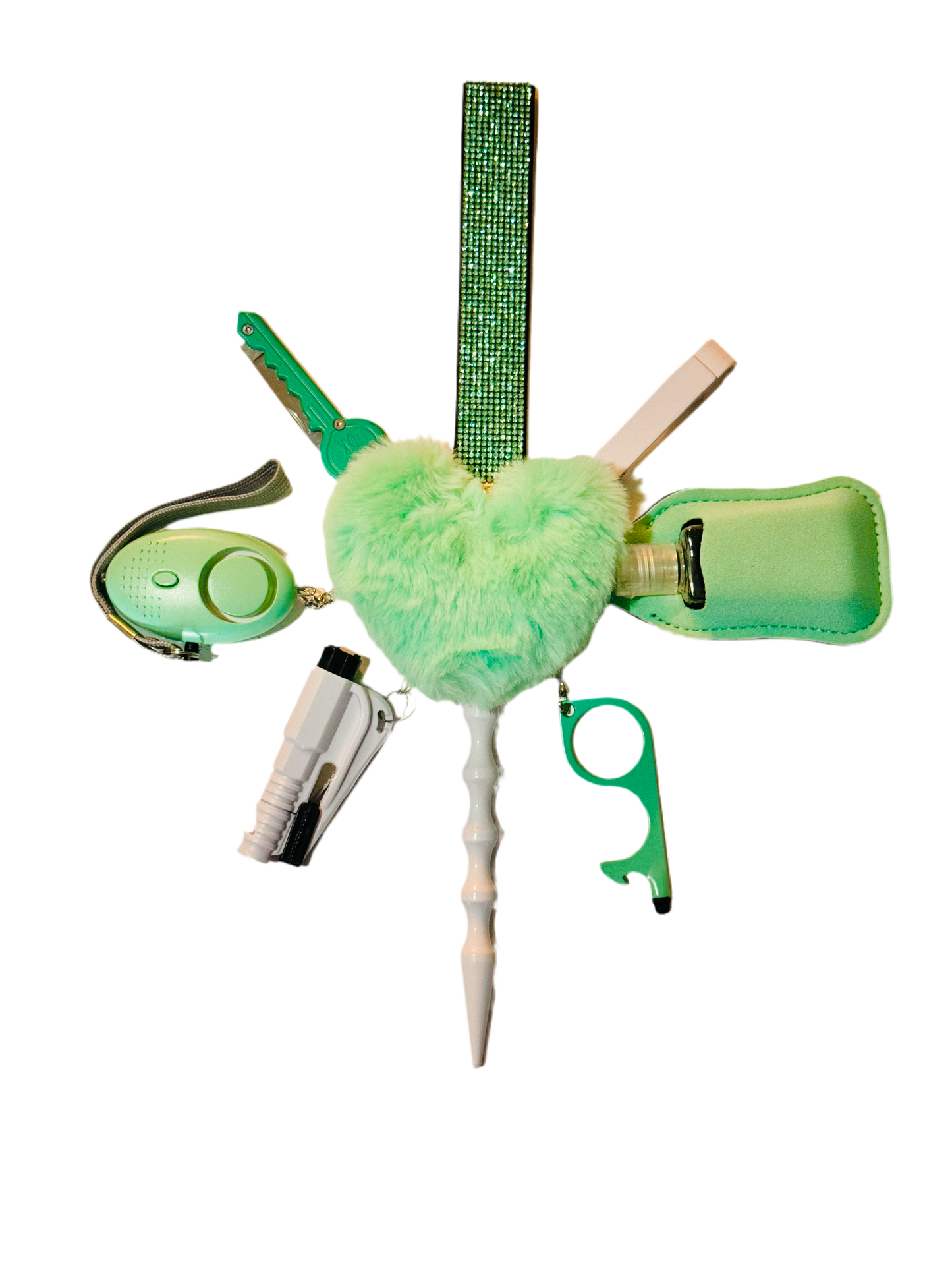 Mint Glitter Safety Keychain