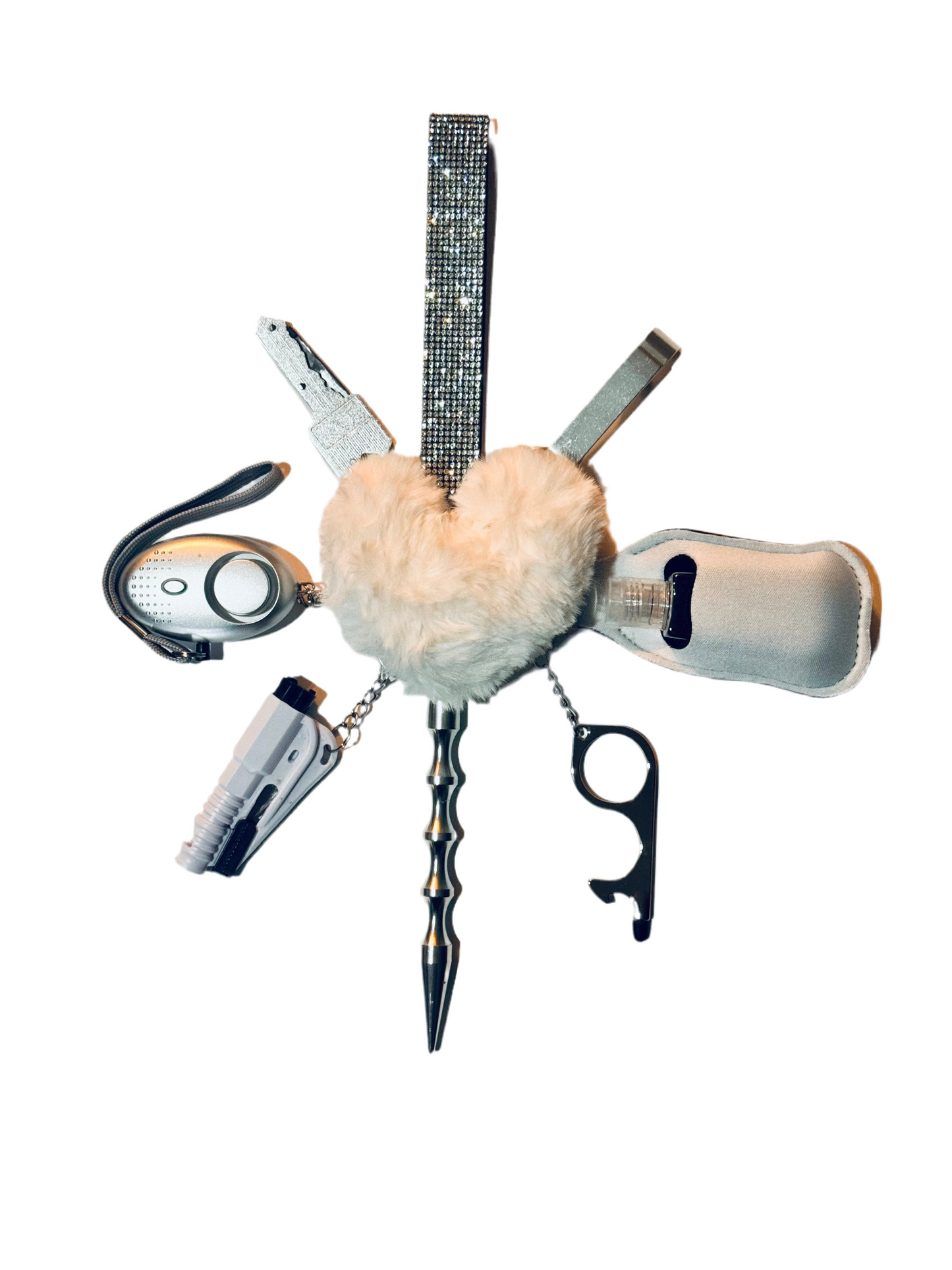 White/Silver Glitter Safety Keychain
