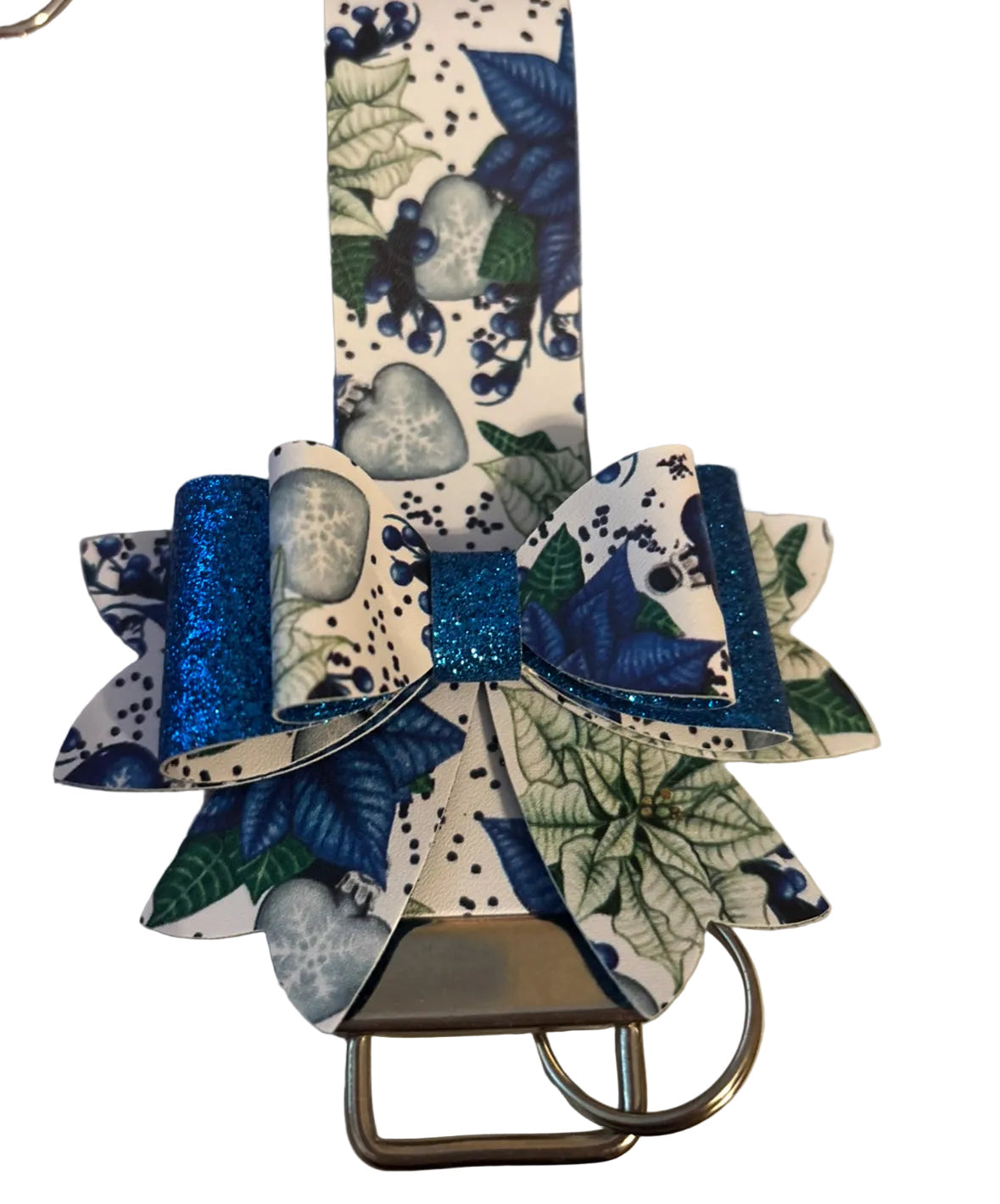 Royal Blue Poinsettia Christmas Bow Safety Keychain