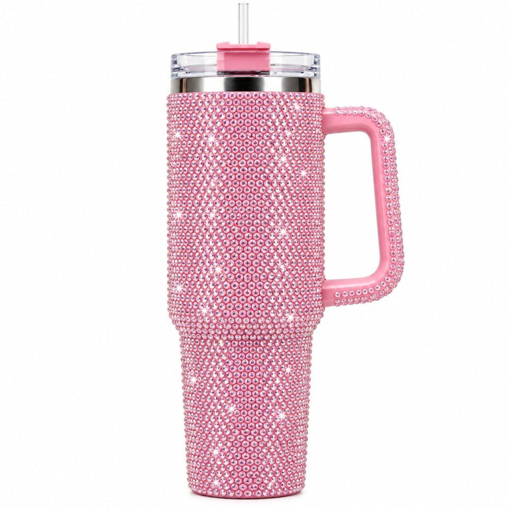 40 oz Pink Bling Tumblers With Straw