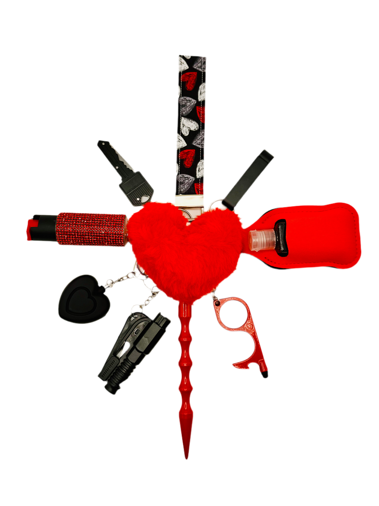 Chalk Hearts Fabric Safety Keychain