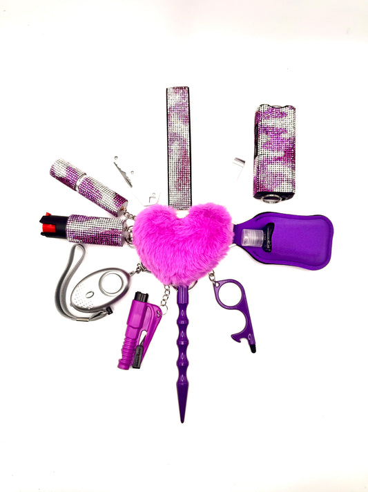 Purple Lightning Bling Safety Keychain