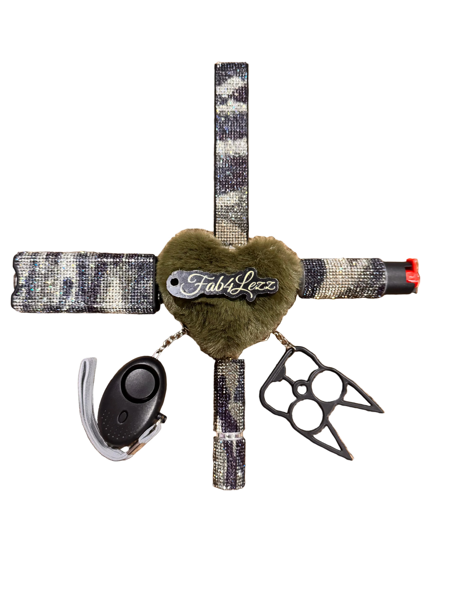 Army Green Camouflage Bling Safety Keychain (m