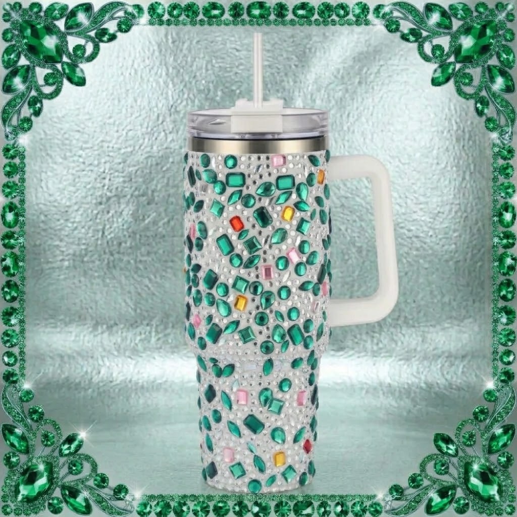 40 oz Gem Green Tumblers With Straw