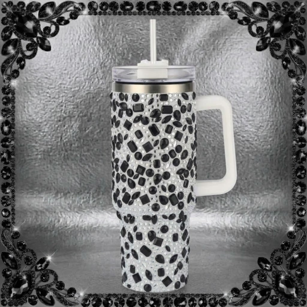 40 oz Gem Black Tumblers With Straw