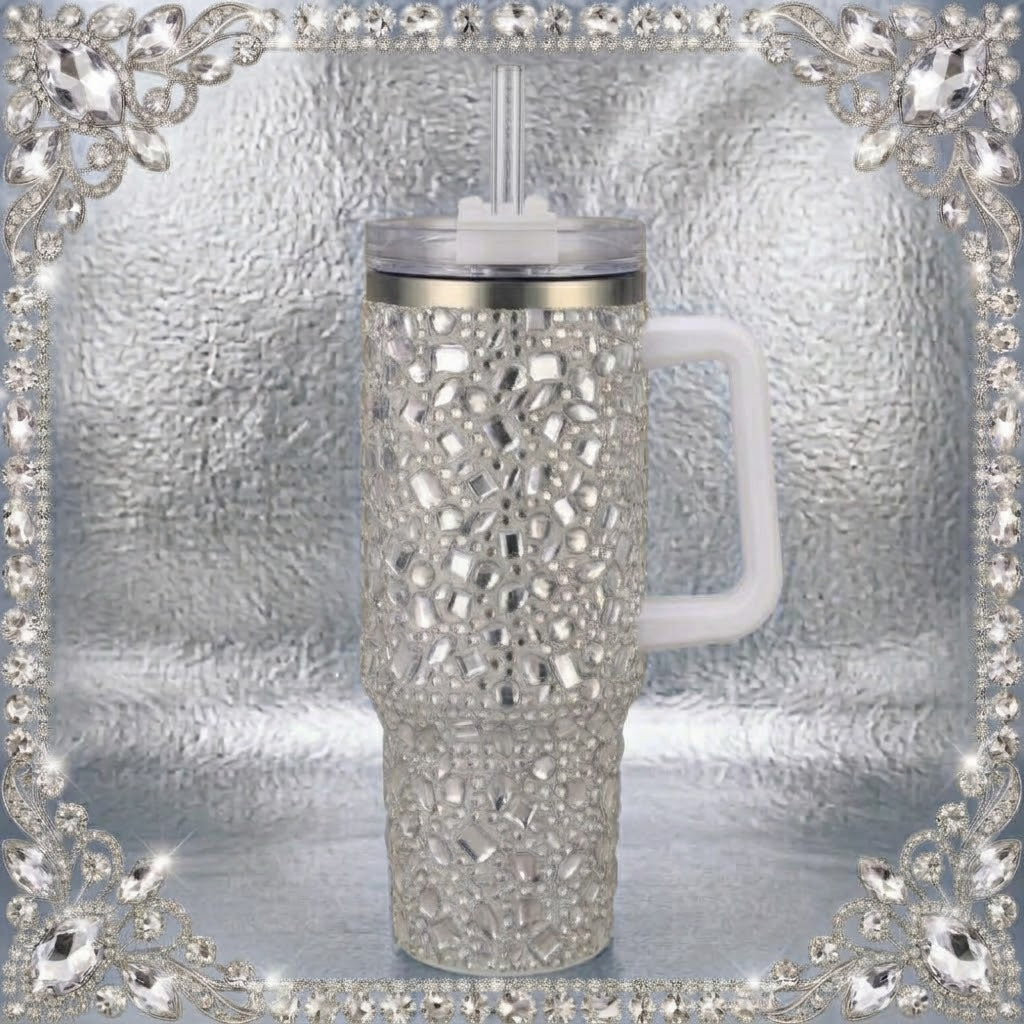 40 oz Gem Silver Tumblers With Straw