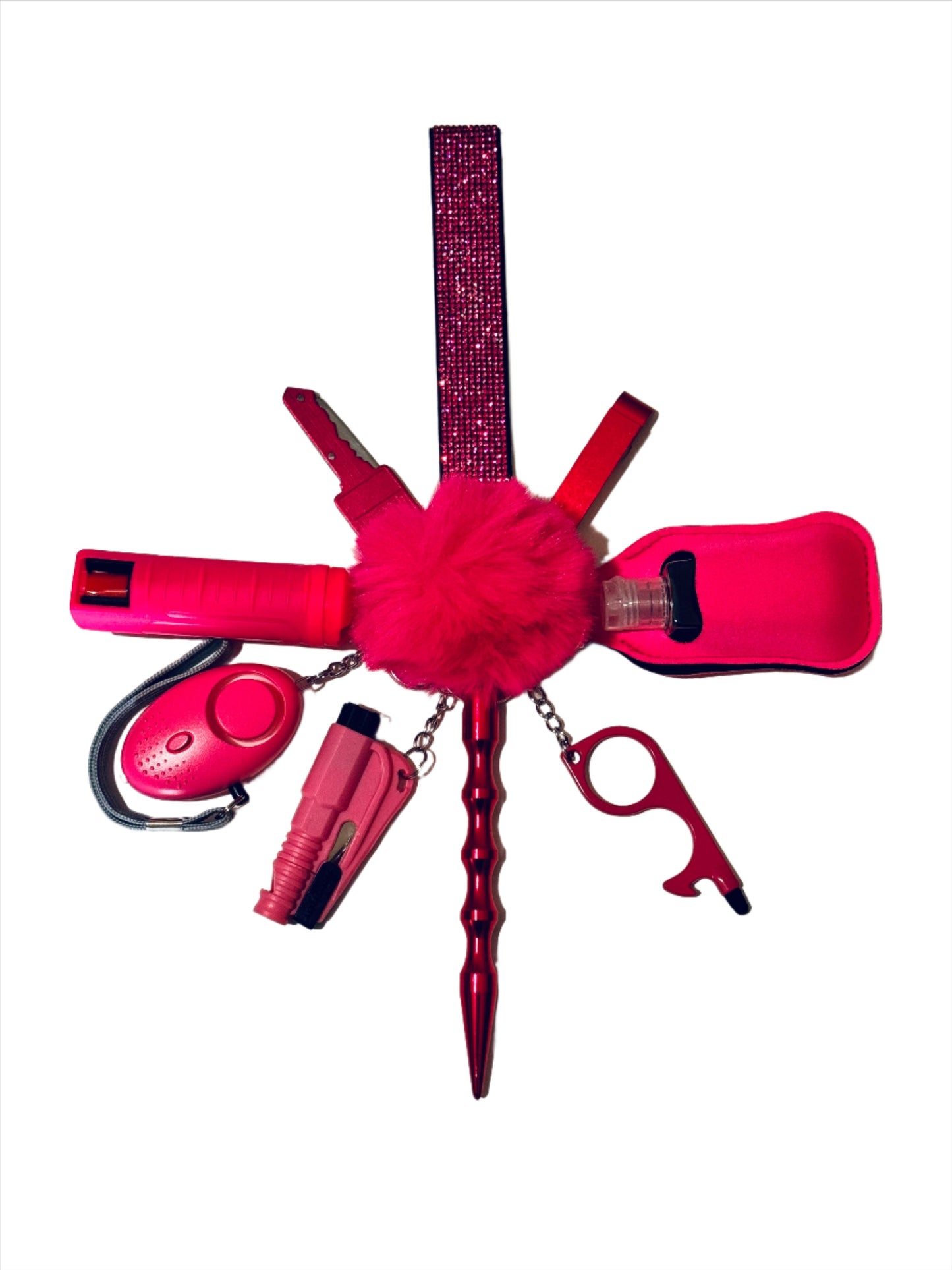 Hot Pink Glitter Safety Keychain