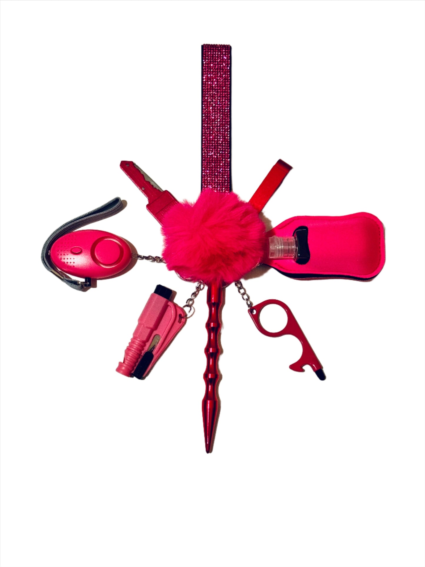 Hot Pink Glitter Safety Keychain