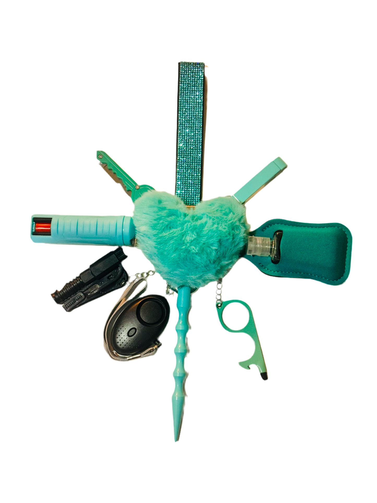 Teal Glitter Safety Keychain