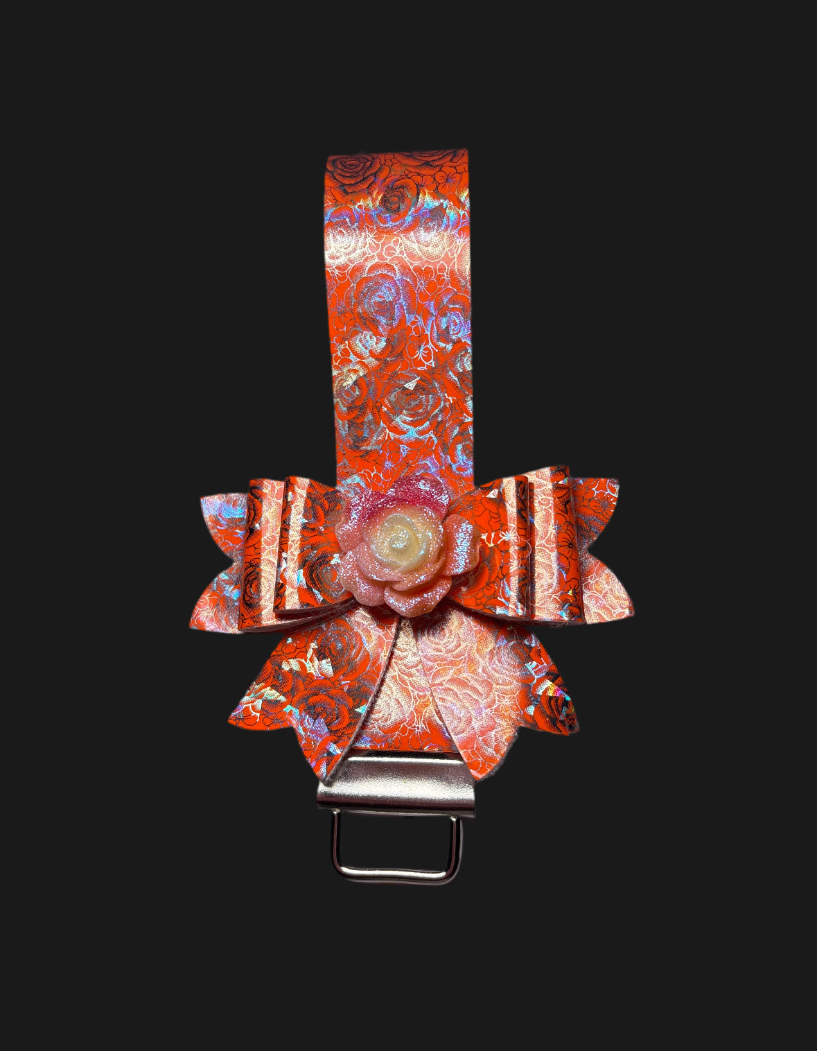 Orange Rose Bow Safety Keychain