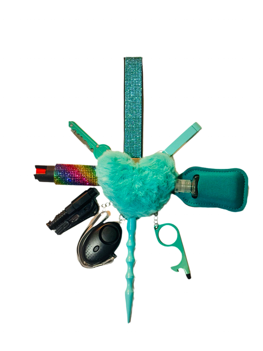 Teal Glitter Safety Keychain