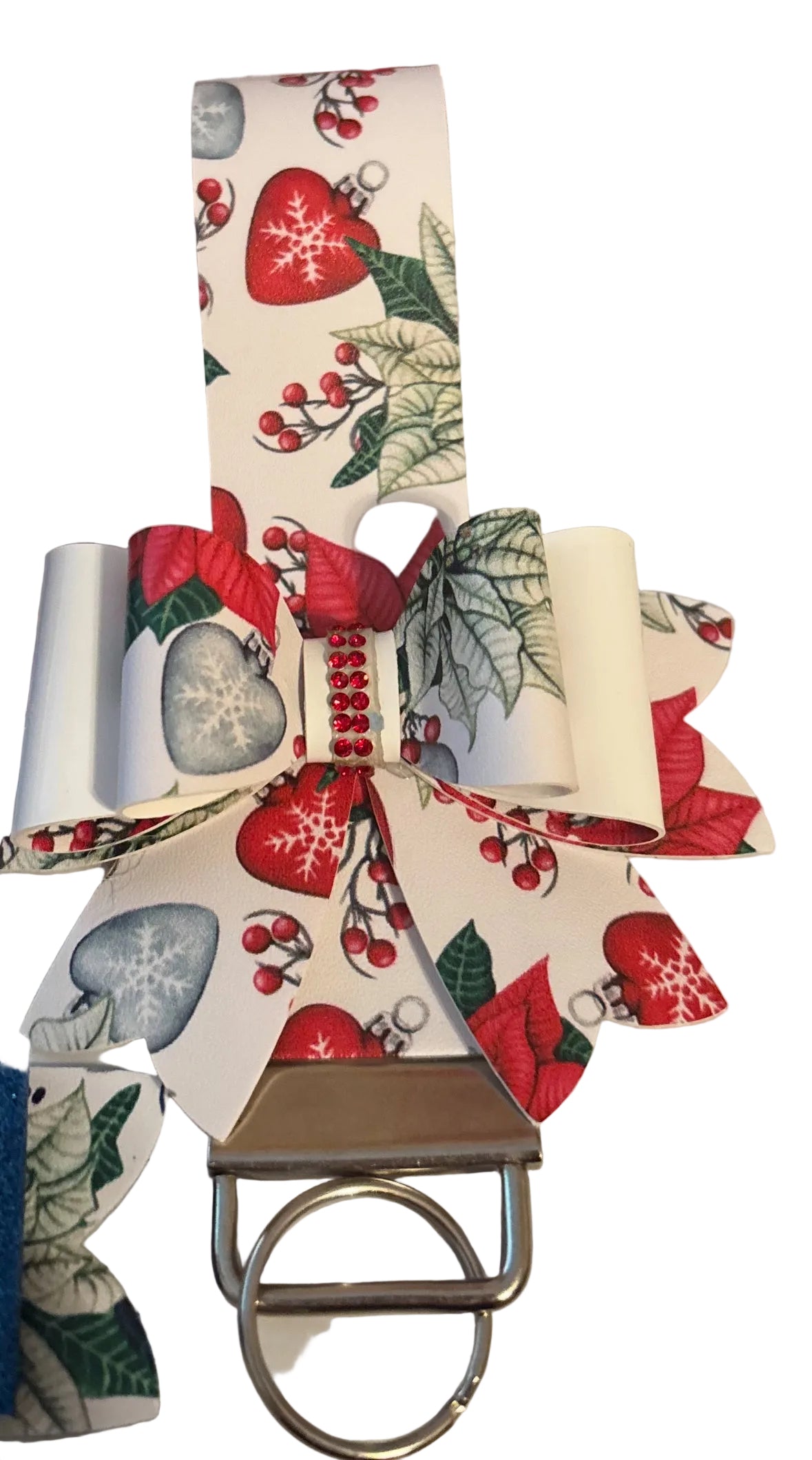 Red Poinsettia Christmas Bow Safety Keychain