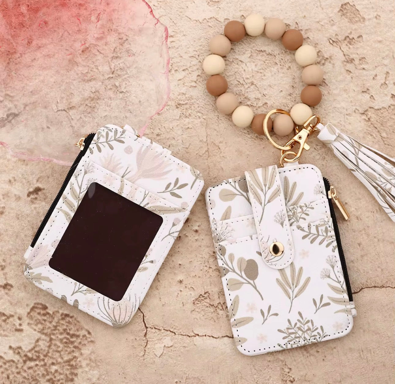 Tan Flower Wallet Set