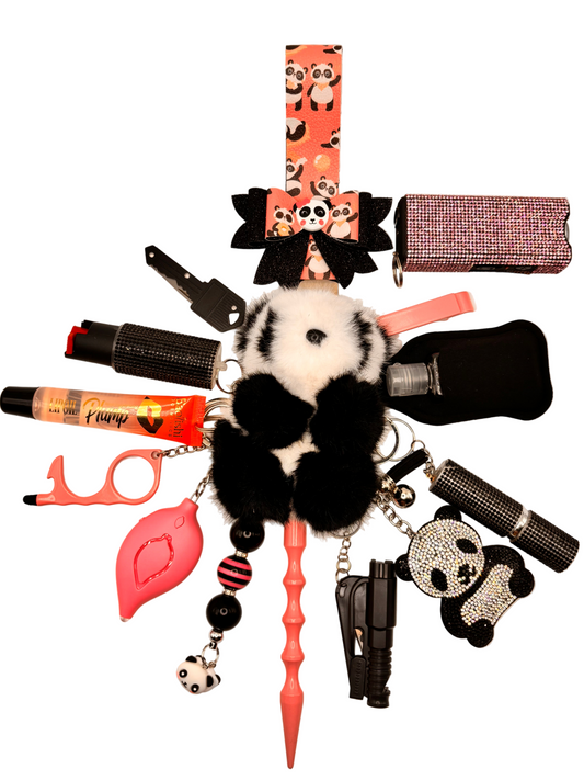 Panda Bear Bow Safety Keychain