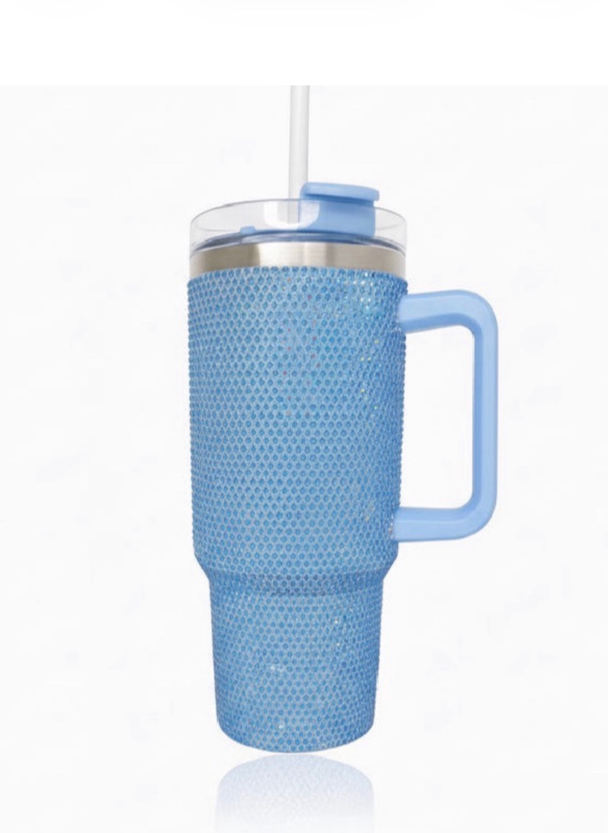 40 oz Baby Blue Bling Tumblers With Straw