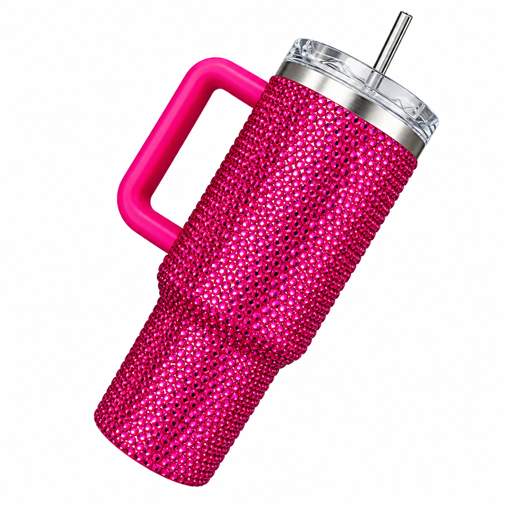 40 oz Hot Pink Bling Tumblers With Straw