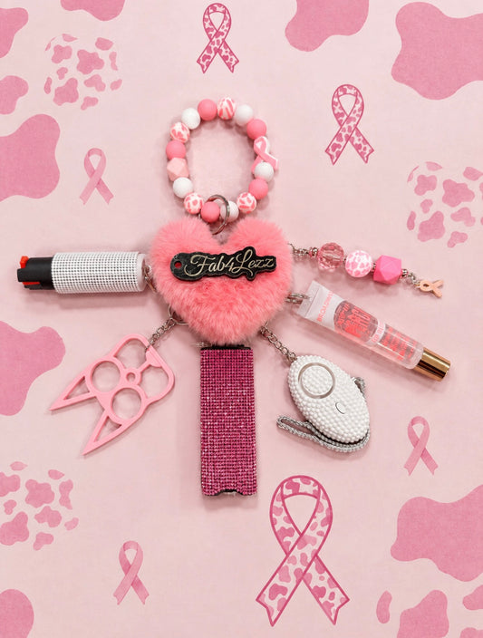 8pcs Bling "Pink Power" Cancer Awareness Safety Keychain