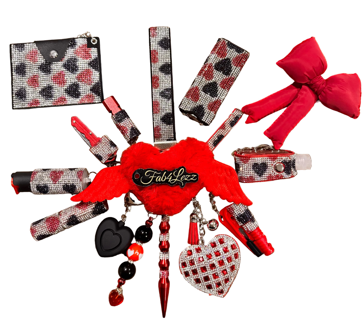 Red/Black Mix Heart Safety Keychain