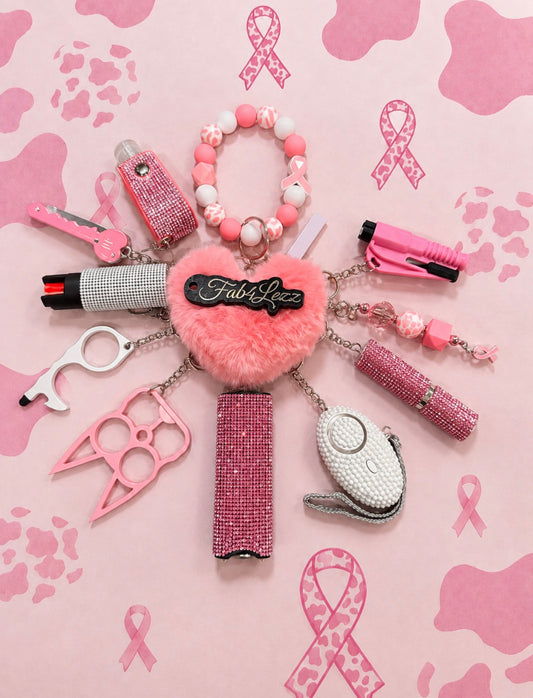 13pcs "Pink Power" Cancer Awareness Safety Keychain
