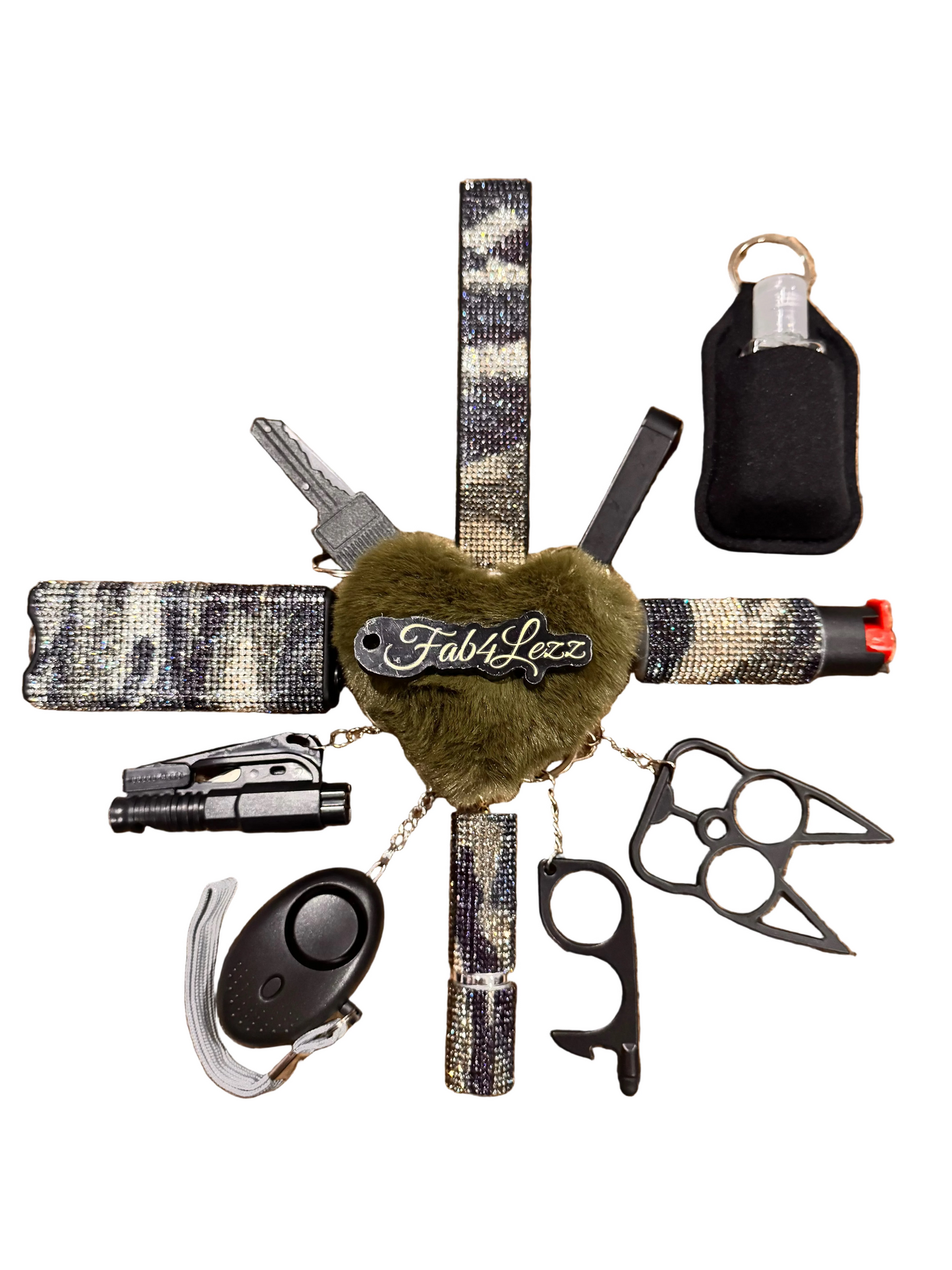 Army Green Camouflage Bling Safety Keychain (m