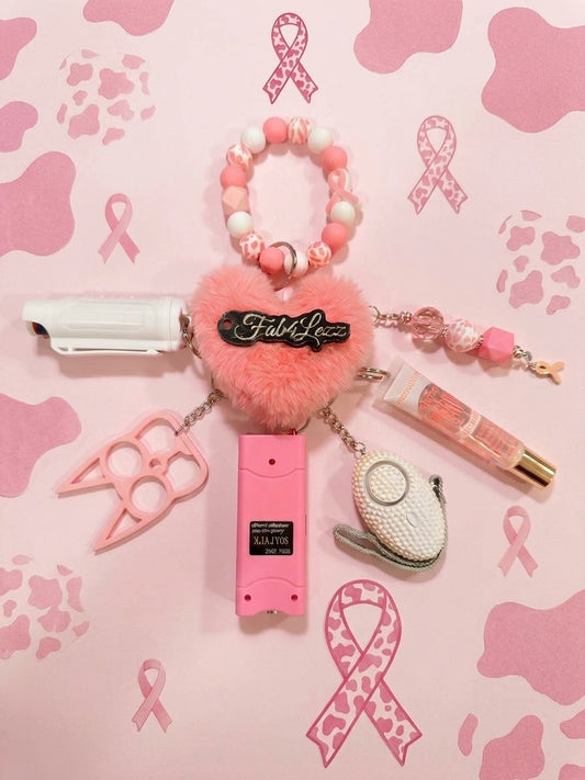 8pcs Hard Case "Pink Power" Cancer Awareness Safety Keychain