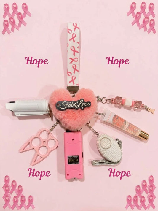 8pcs Hard Case "Ribbons of Hope" Cancer Awareness Safety Keychain