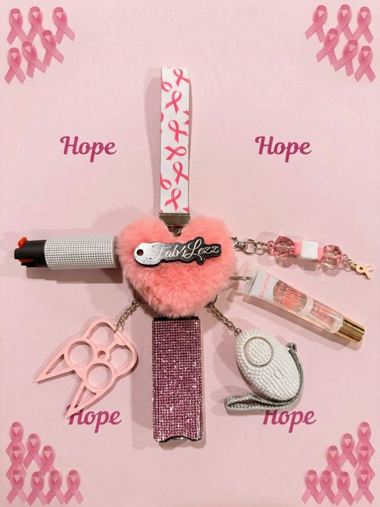 8pcs Bling "Ribbons of Hope" Cancer Awareness Safety Keychain