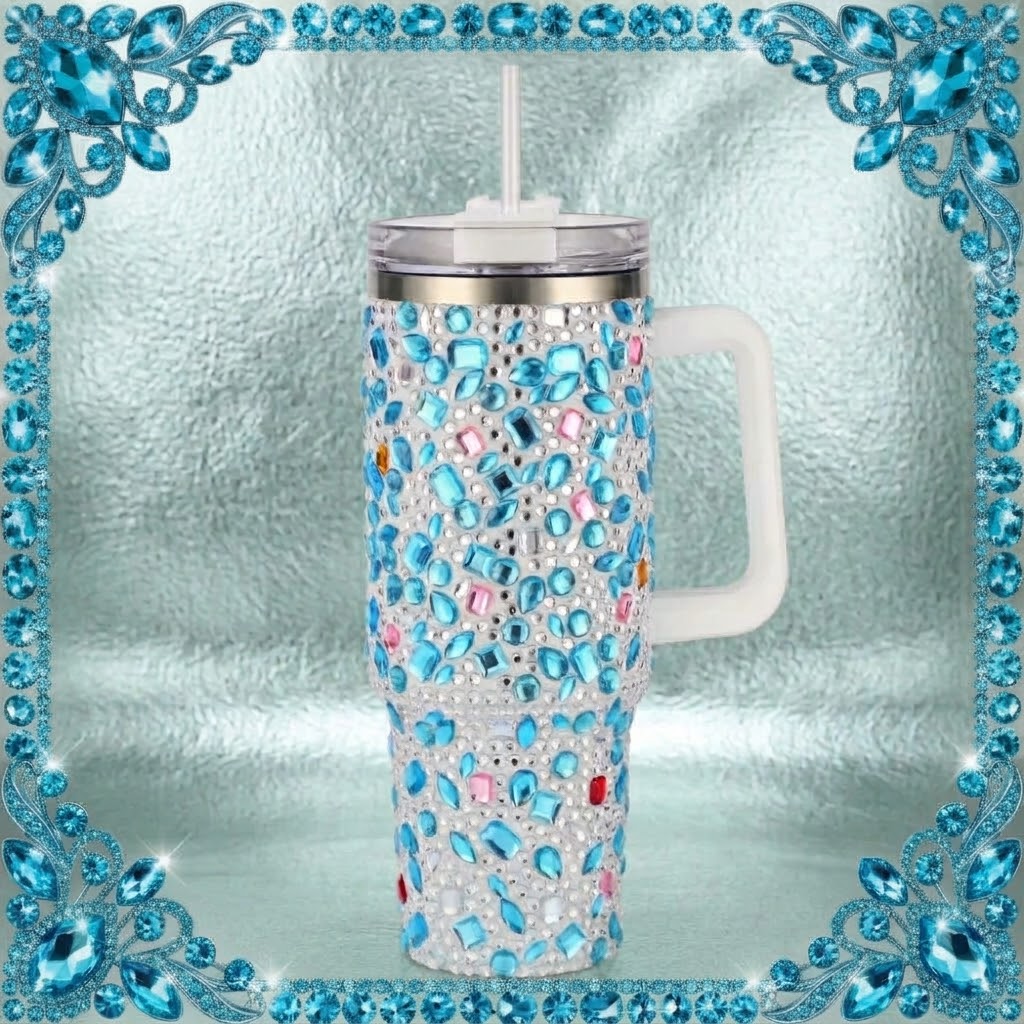 40 oz Gem Teal Tumblers With Straw