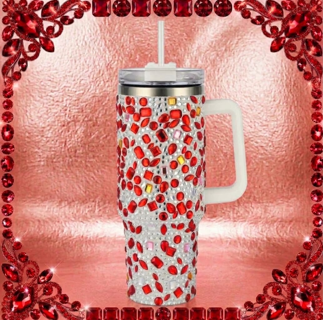 40 oz Gem Red Tumblers With Straw