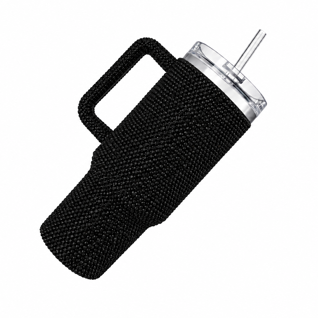 40 oz Black Bling Tumblers With Straw