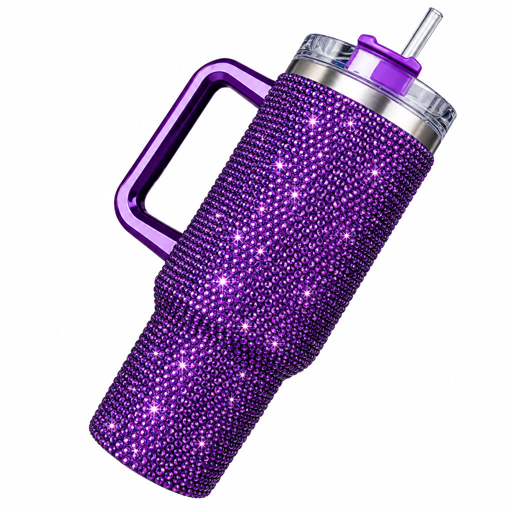 40 oz Dark Purple Bling Tumblers With Straw