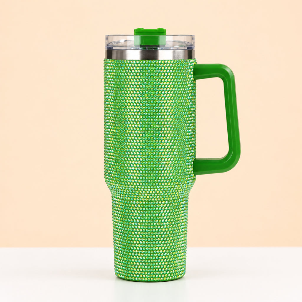 40 oz Green Bling Tumblers With Straw