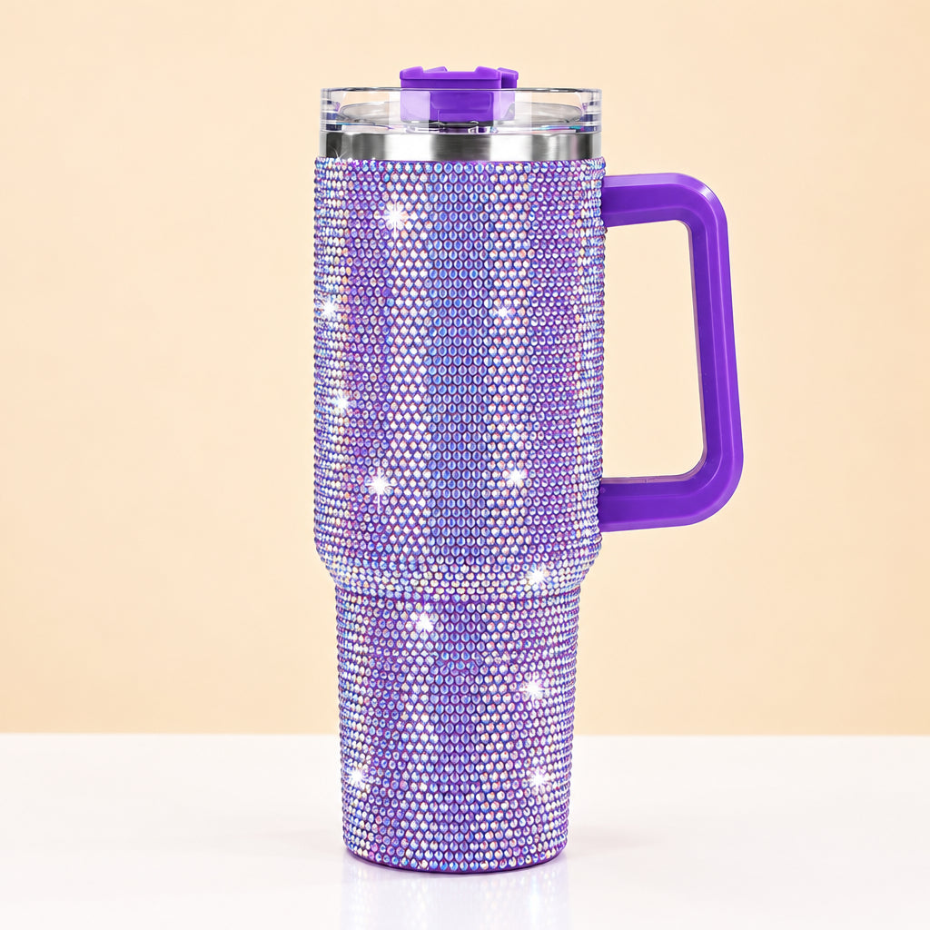 40 oz Purple Bling Tumblers With Straw