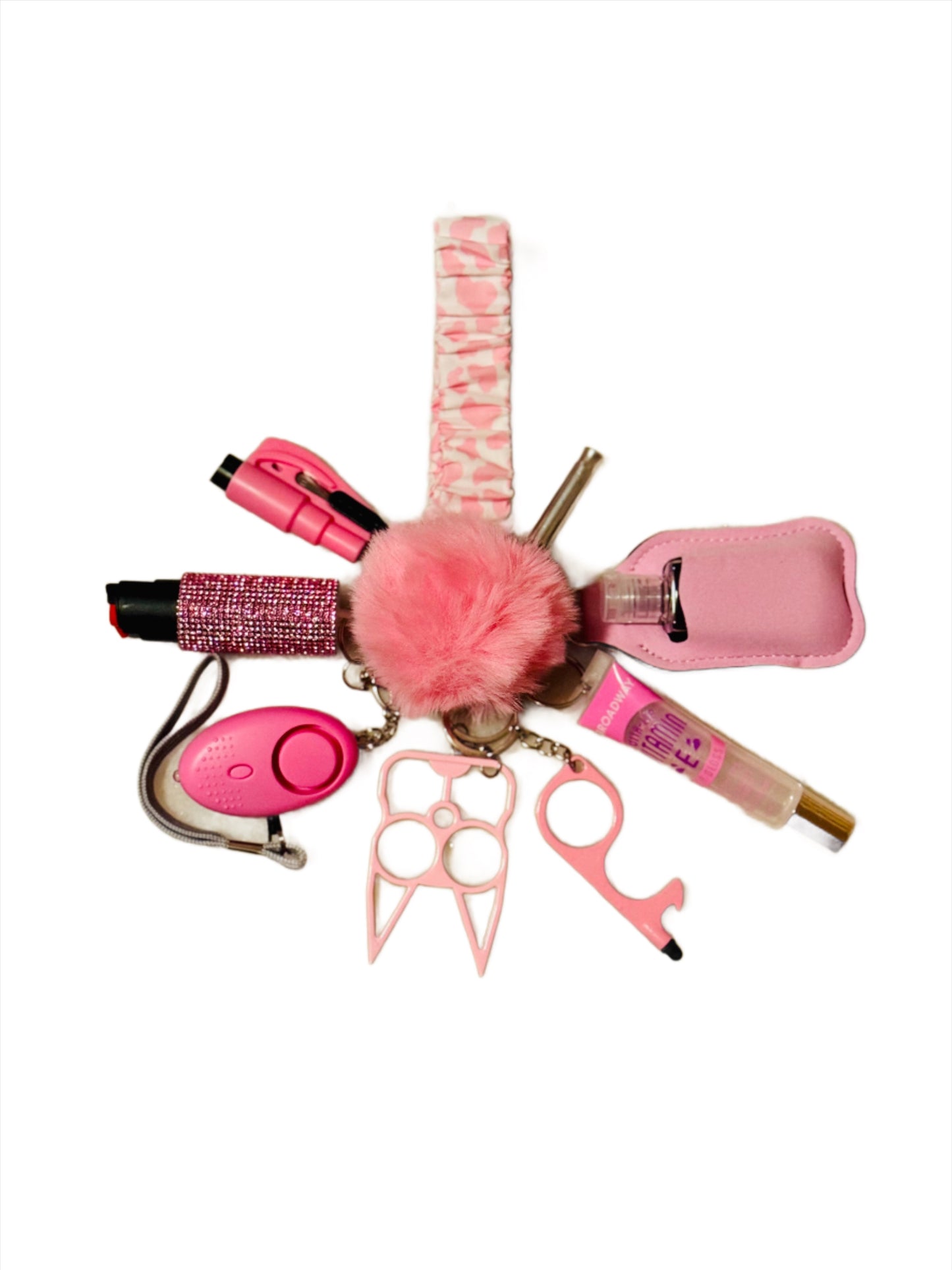 Pink Cow Scrunchie Self Defense Keychain