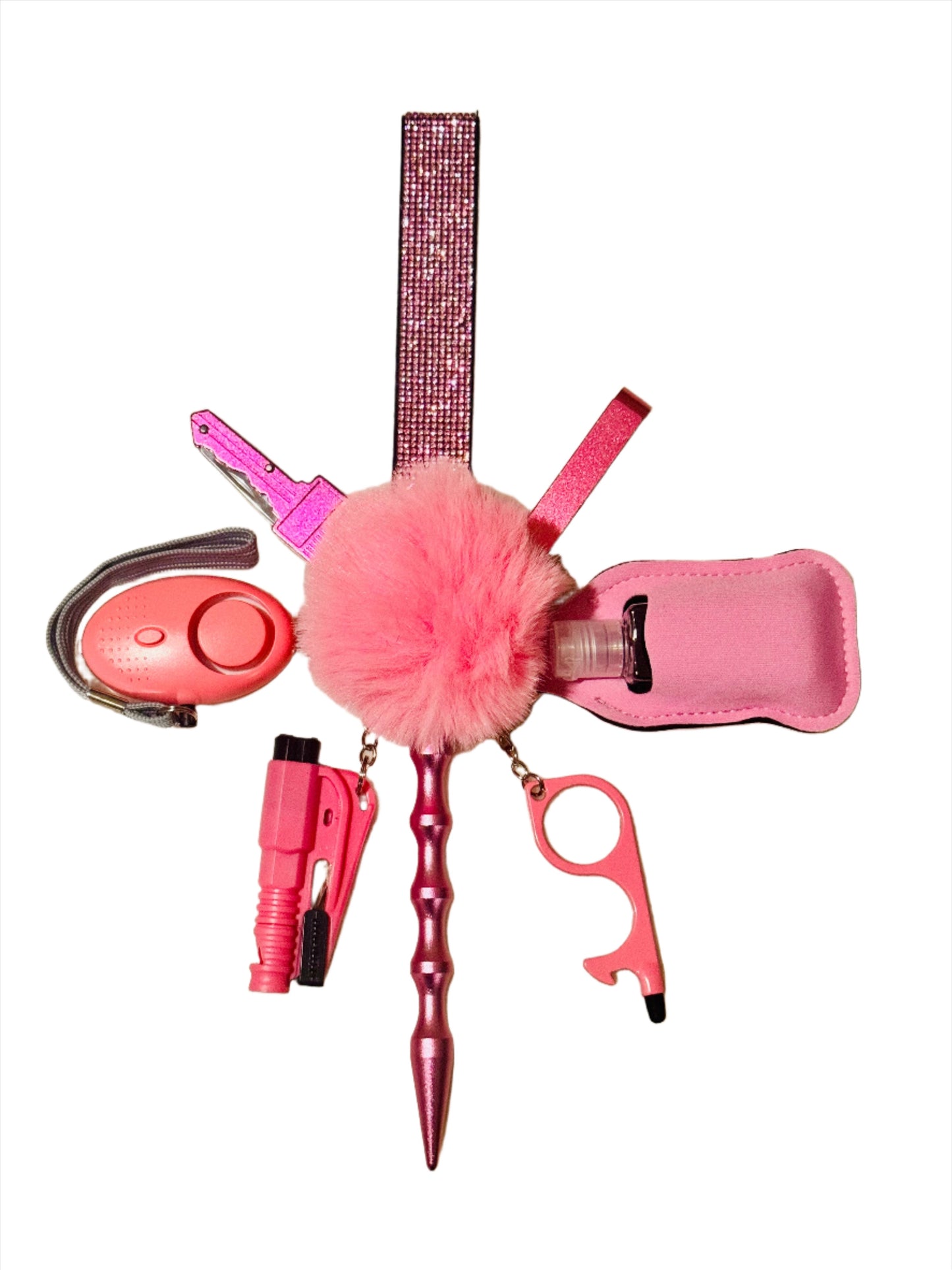 Pink Glitter Safety Keychain