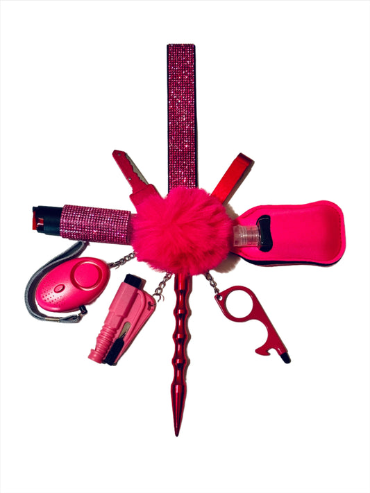 Hot Pink Glitter Safety Keychain