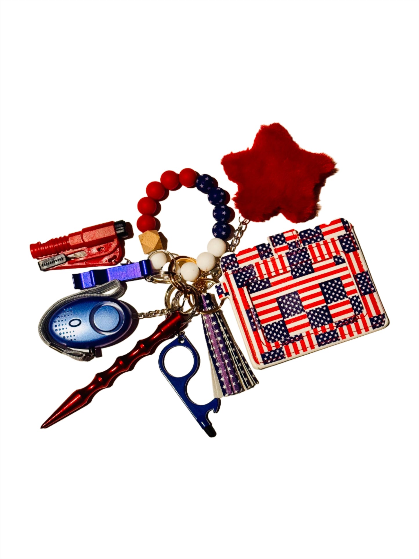 Stars N Strips (Stars)Beaded Wallet Safety Keychain