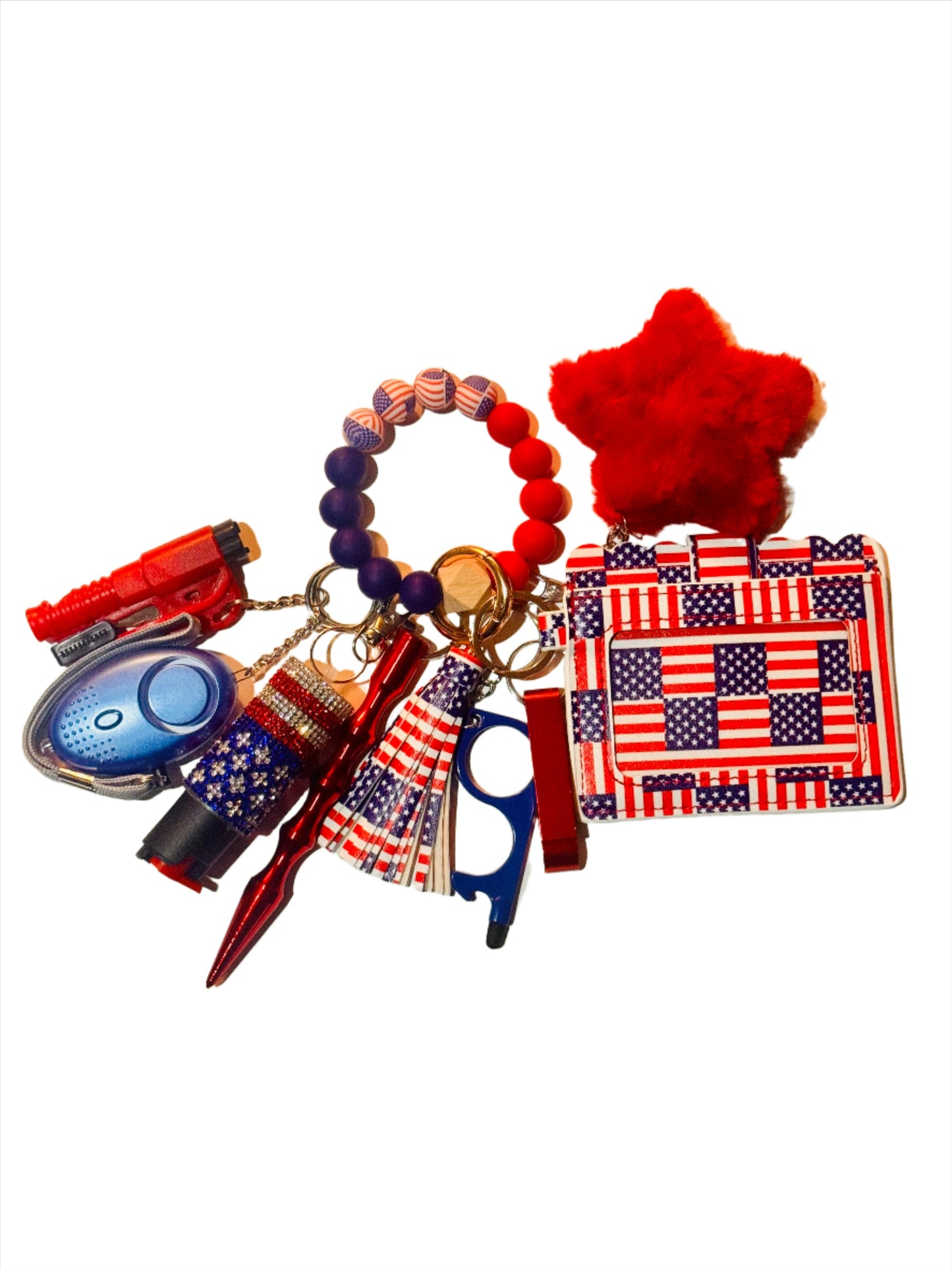 Stars N Strips (Flag)Beaded Wallet Safety Keychain